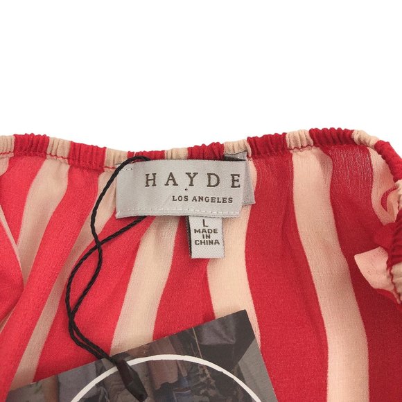 NWT Hayden Los Angeles Vertical Striped Off Shoulder Red Cream Top L - Picture 2 of 6